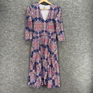 Agnes & Dora Dress Women S Small Blue Geometric Maxi Long V-Neck Long Sleeve